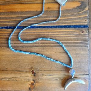 NWT Wood Cresent Boho Necklace